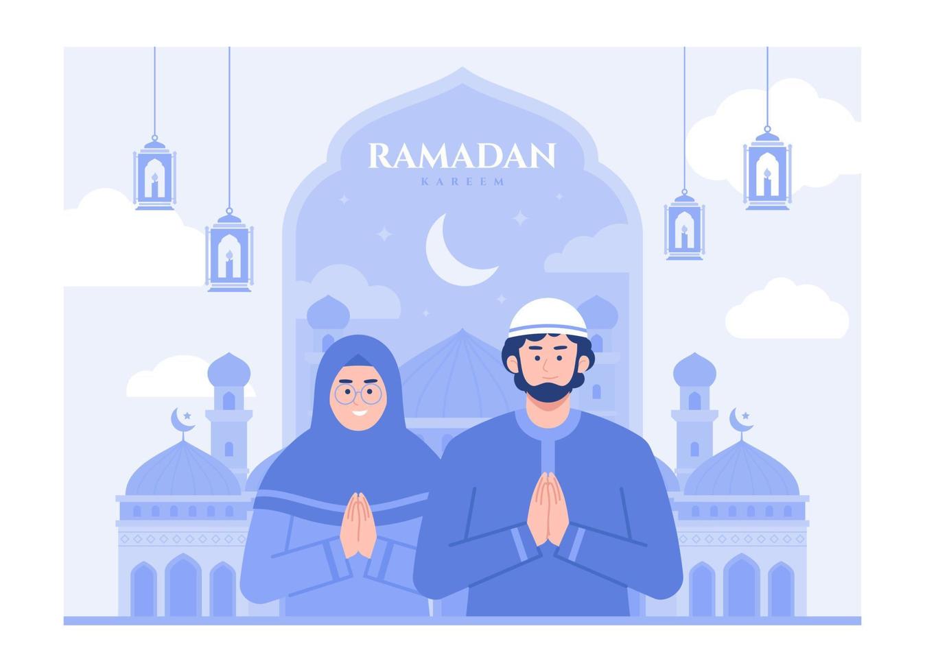 Greeting ramadan kareem, eid mubarak background. Modern vector flat illustration