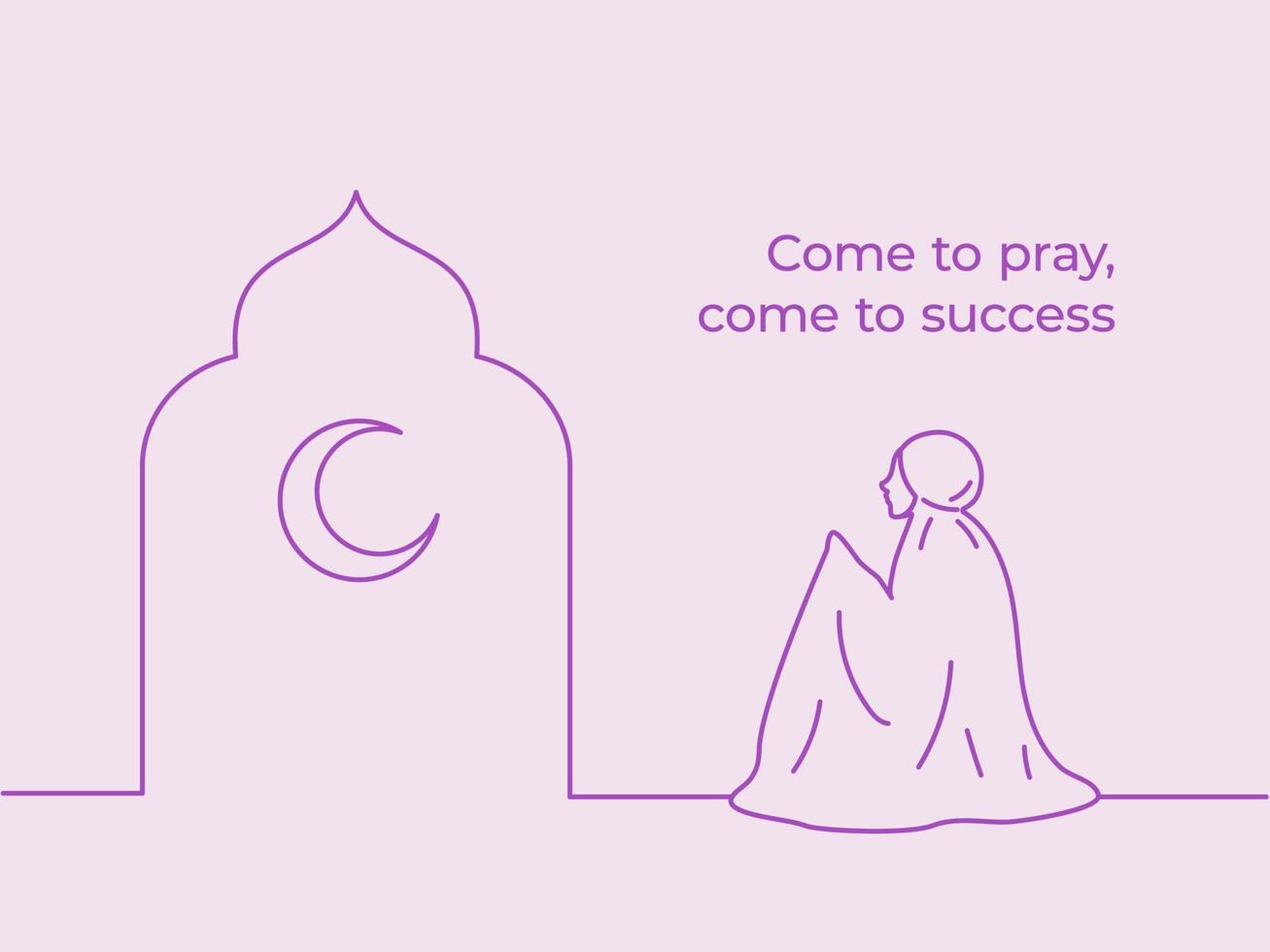 muslim woman pray make dua ask help from allah in the mosque at the midnight during ramadan month activity vector illustration design