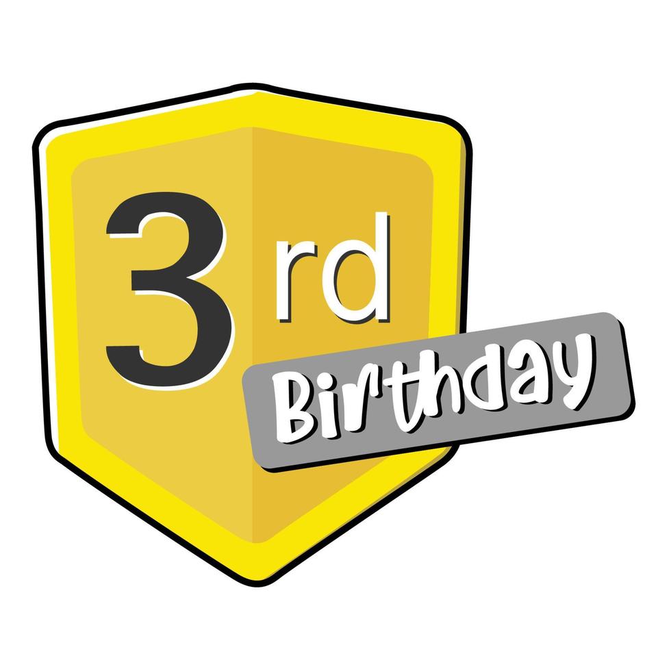 3rd birthday on yellow Secure shield.  vector illustration isolated on white background. Flat design