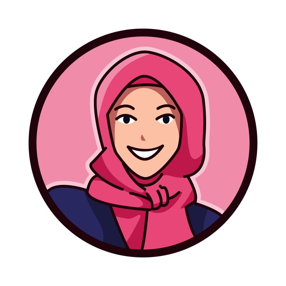 de cerca retrato de un hembra personaje con un islámico velo, Pañuelo, hiyab, chador redondo, circulo avatar icono para social medios de comunicación, usuario perfil, sitio web, aplicación línea dibujos animados estilo. vector ilustración.