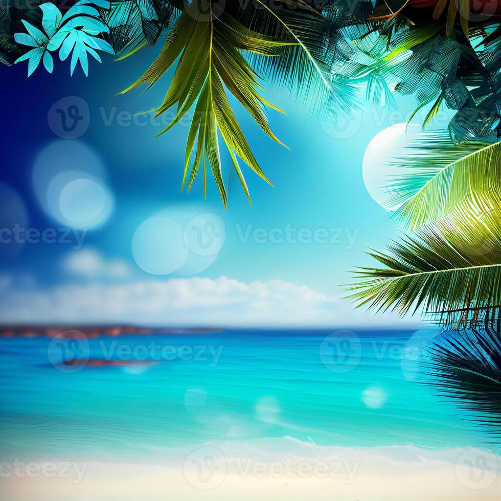 Sandy tropical beach, blurred bokeh background - image photo
