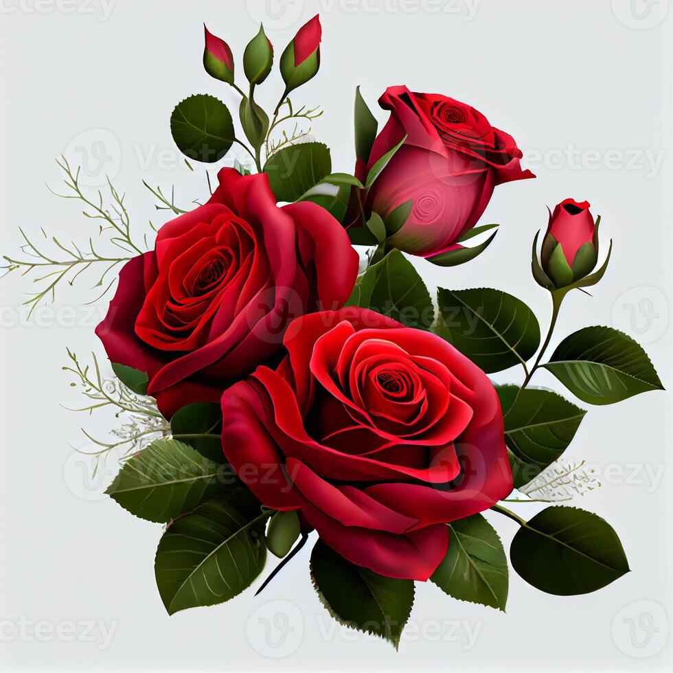 Red rose on white background, floral pattern - image photo