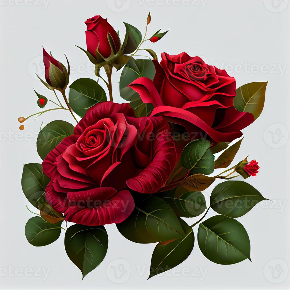 Red rose on white background, floral pattern - image photo