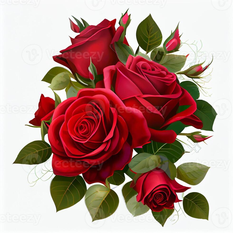 Red rose on white background, floral pattern - image photo