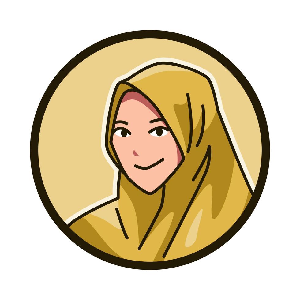 de cerca retrato de un hembra personaje con un islámico velo, Pañuelo, hiyab, chador redondo, circulo avatar icono para social medios de comunicación, usuario perfil, sitio web, aplicación línea dibujos animados estilo. vector ilustración.