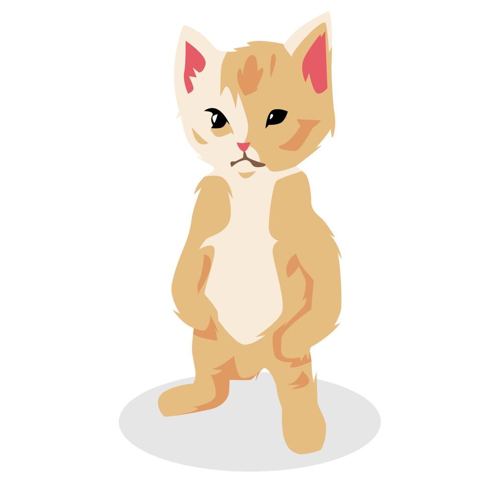 funny kitten standing with angry expression. cartoon illustration. concept of pet, cat, cute, animal. vector