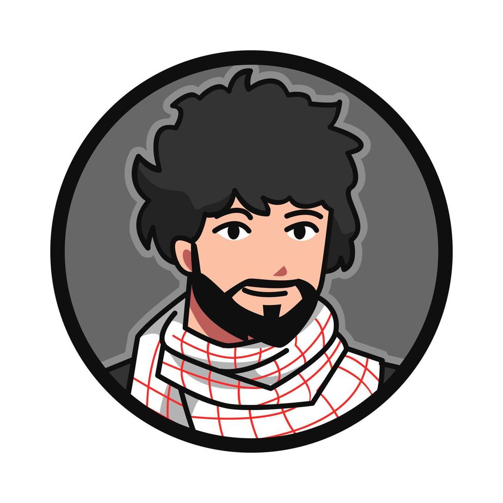 de cerca retrato de musulmán masculino personaje vistiendo toca árabe, kufiya. redondo, circulo avatar icono para social medios de comunicación, usuario perfil, sitio web, aplicación línea dibujos animados estilo. vector ilustración.