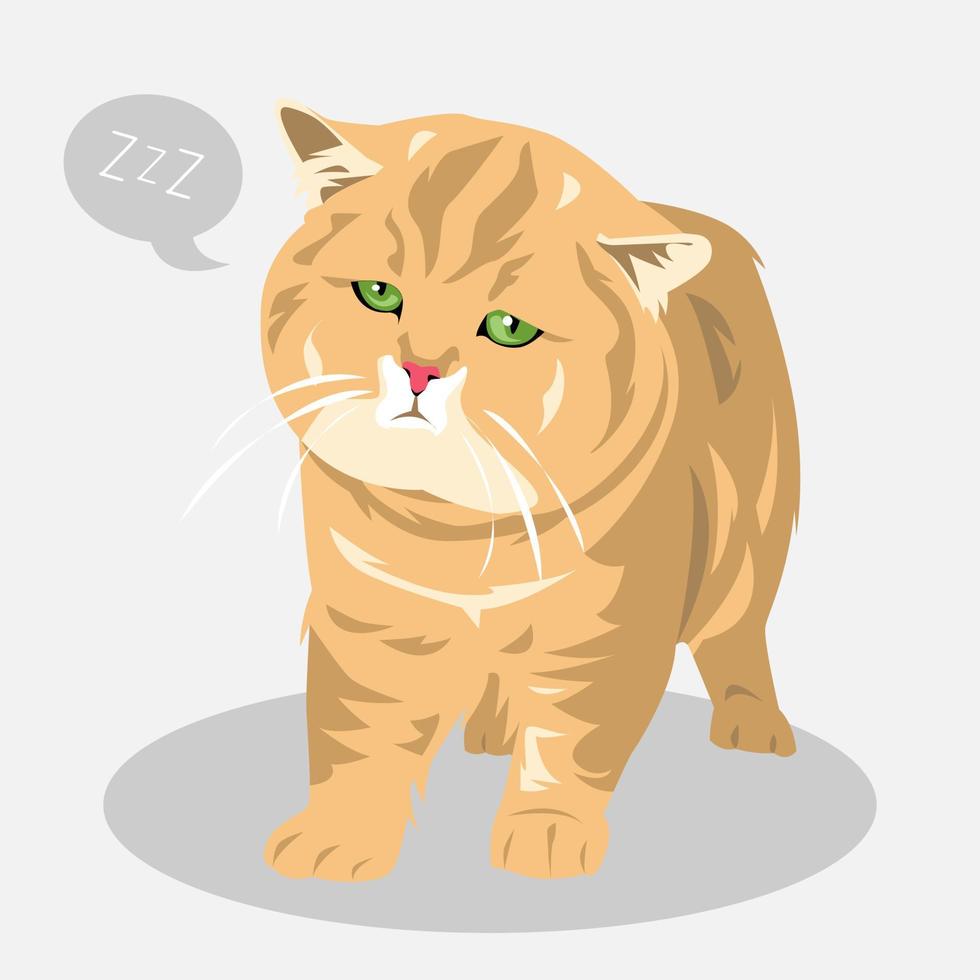 linda grasa gato soñoliento dibujos animados ilustración. globo texto con dormir icono. lleno cuerpo. mascotas, animales para imprimir, pegatina, póster, y más. vector