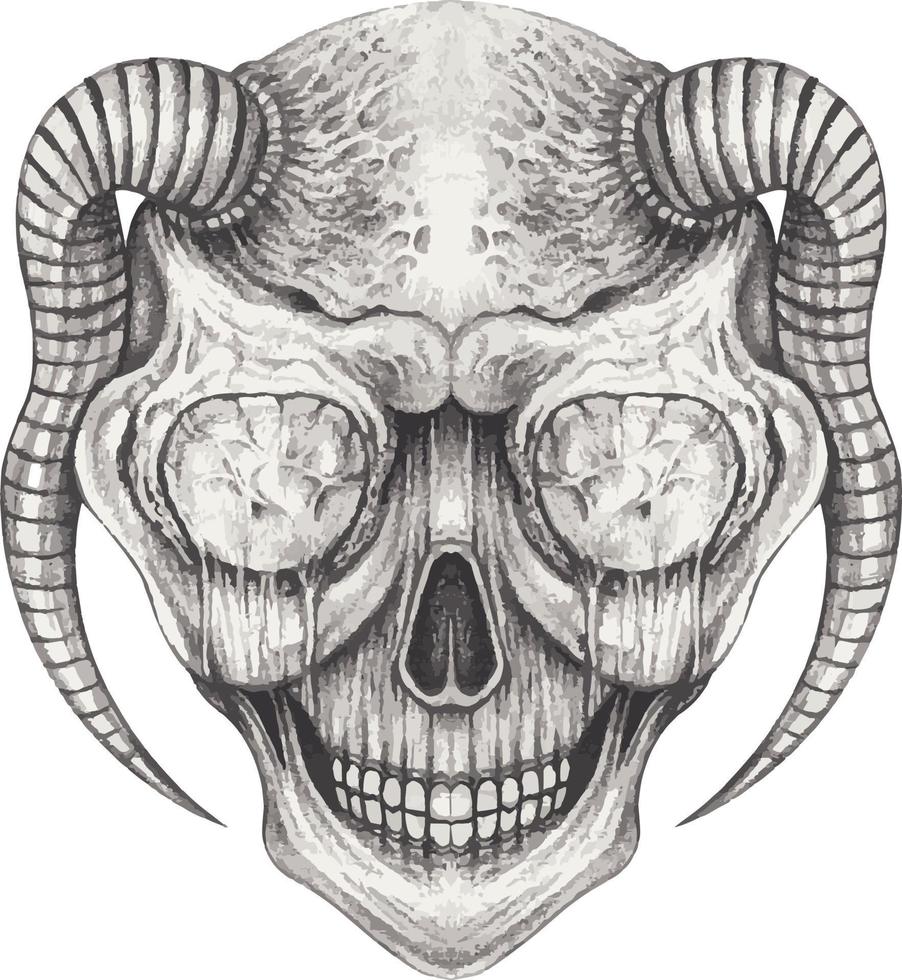 Art surreal devil skull. Hand drawing and make graphic vector. vector
