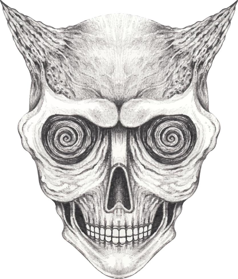 Art fancy devil skull.Hand drawing and make graphic vector. vector
