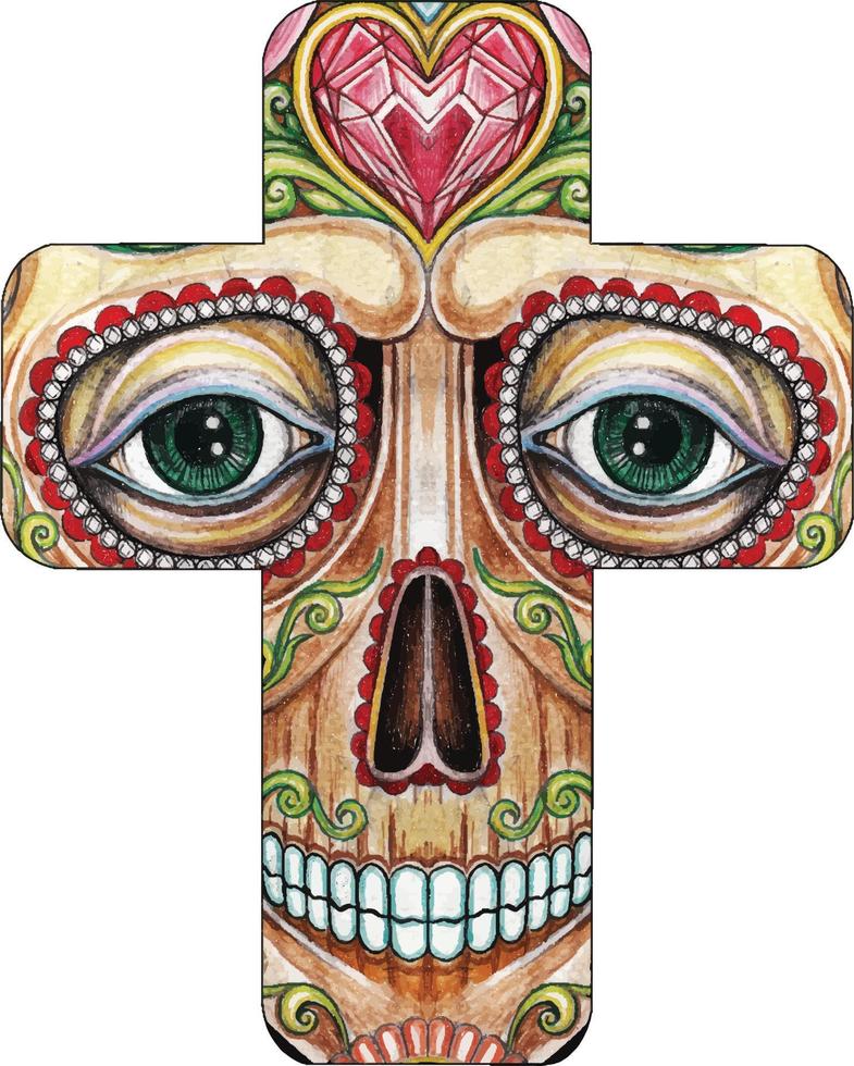 Art fancy skull cross. Hand watercolor painting and make graphic vector. vector