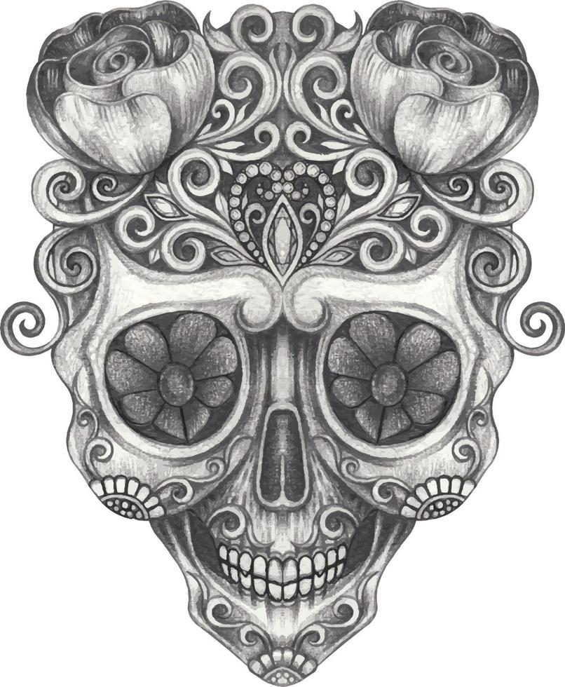 Art fancy skull day of the dead. Hand drawing and make graphic vector. vector