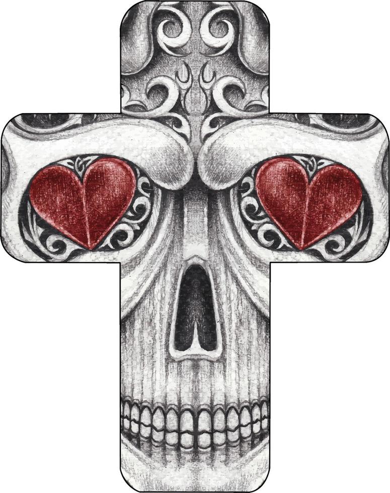 Art fancy skull cross.Hand drawing and make graphic vector. vector