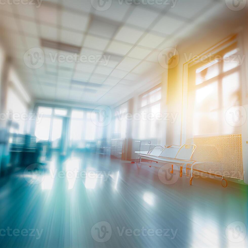 Light blur luxury hospital corridor ward, blurred background of clinic interior with defocus effect. Health care and medical concept - image photo