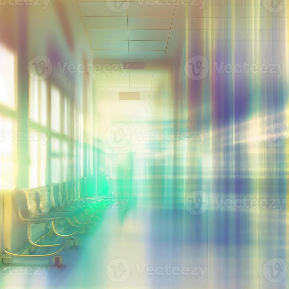 Light blur luxury hospital corridor ward, blurred background of clinic interior with defocus effect. Health care and medical concept - image photo