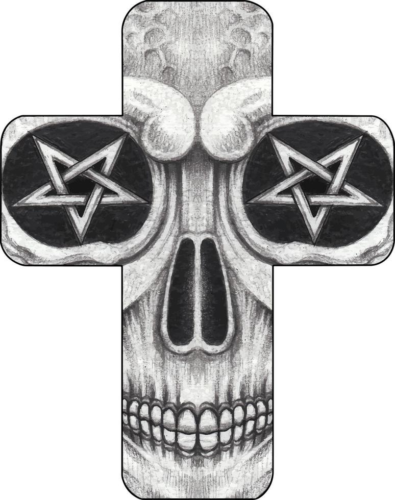 Art fancy skull cross. Hand drawing and make graphic vector. vector