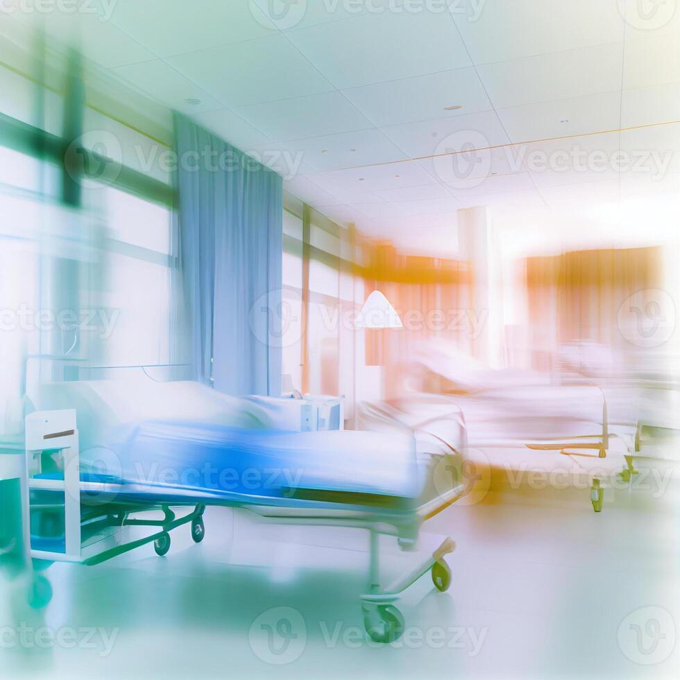 Light blur luxury hospital corridor ward, blurred background of clinic interior with defocus effect. Health care and medical concept - image photo