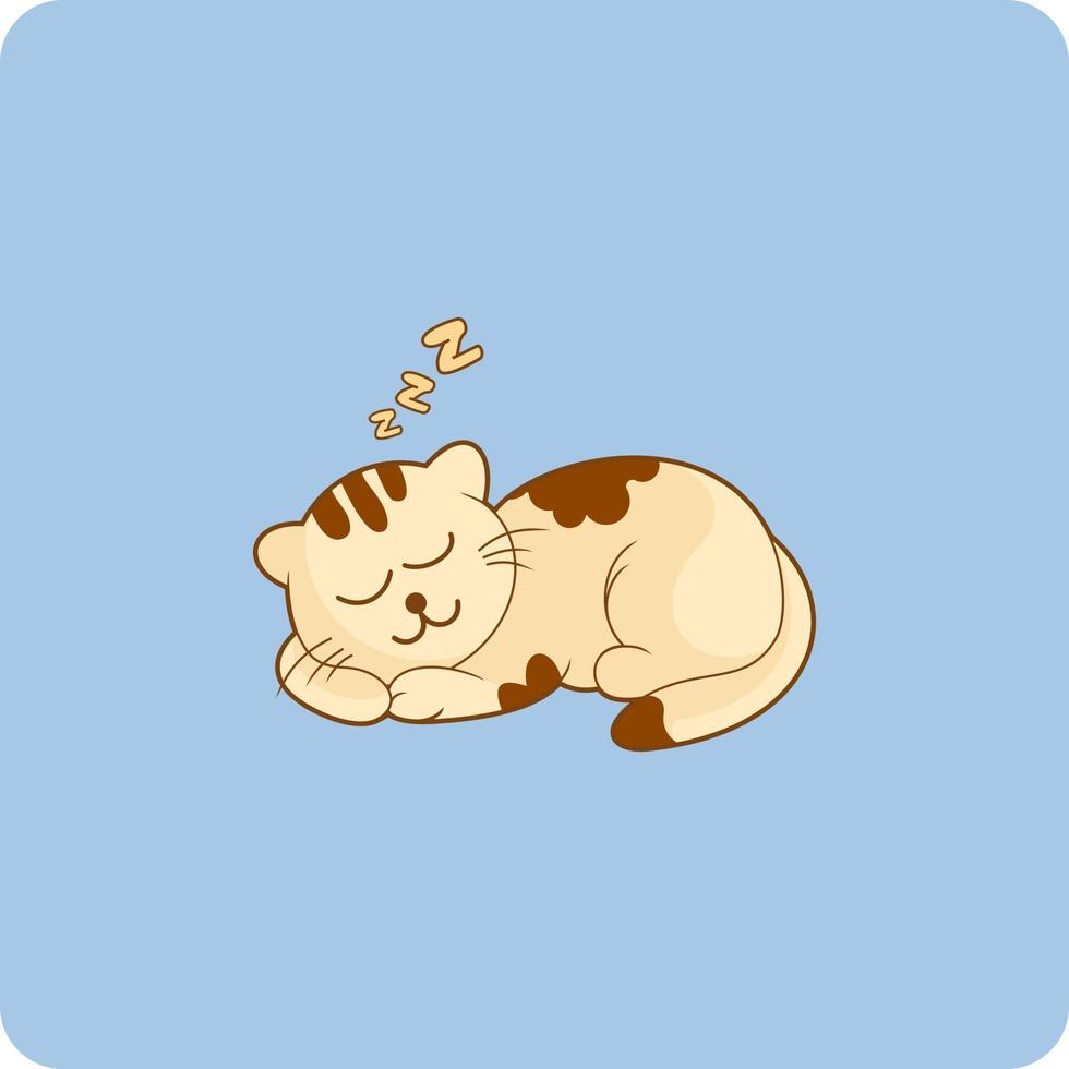 Vector illustration of funny cat sleeping on blue pastel color so cute, suitable for packaging design, children's book and other uses.