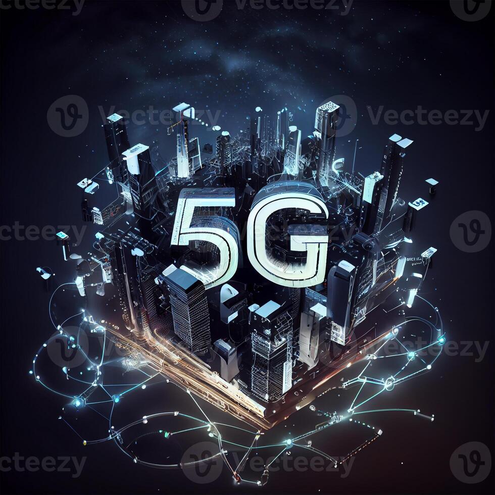 5G wireless network, 5G wireless network with high speed connection, 3D design - image photo