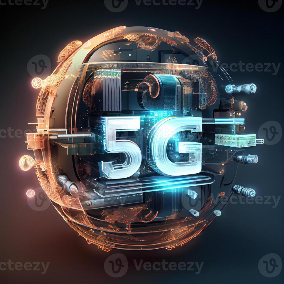 5G wireless network, 5G wireless network with high speed connection, 3D design - image photo