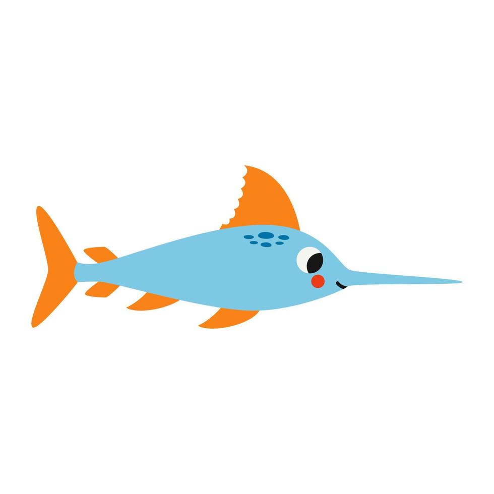 Vector illustration of cartoon swordfish isolated on white background.