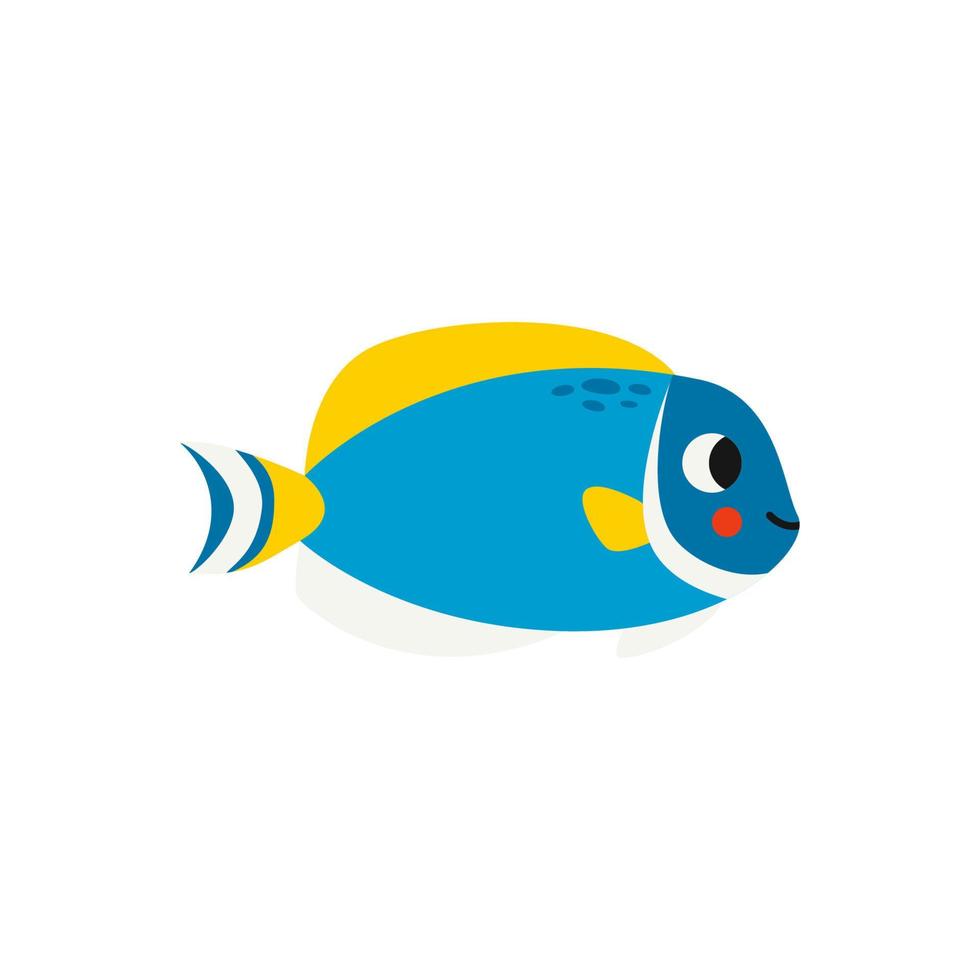 Vector illustration of cartoon powder blue tang isolated on white background.