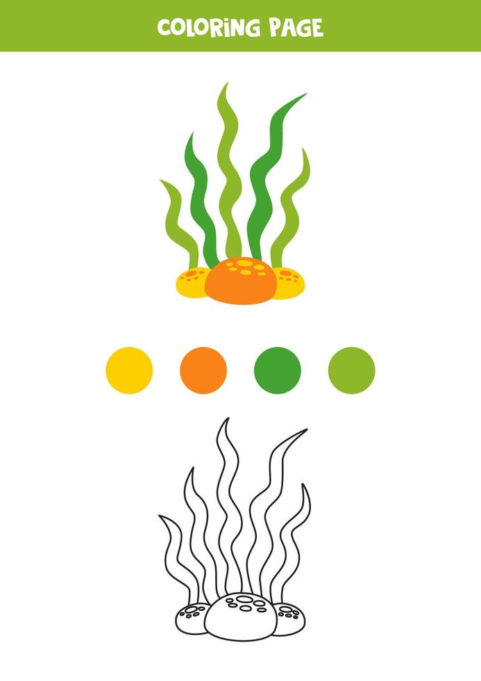 Color cute brown sea weed. Worksheet for kids. vector
