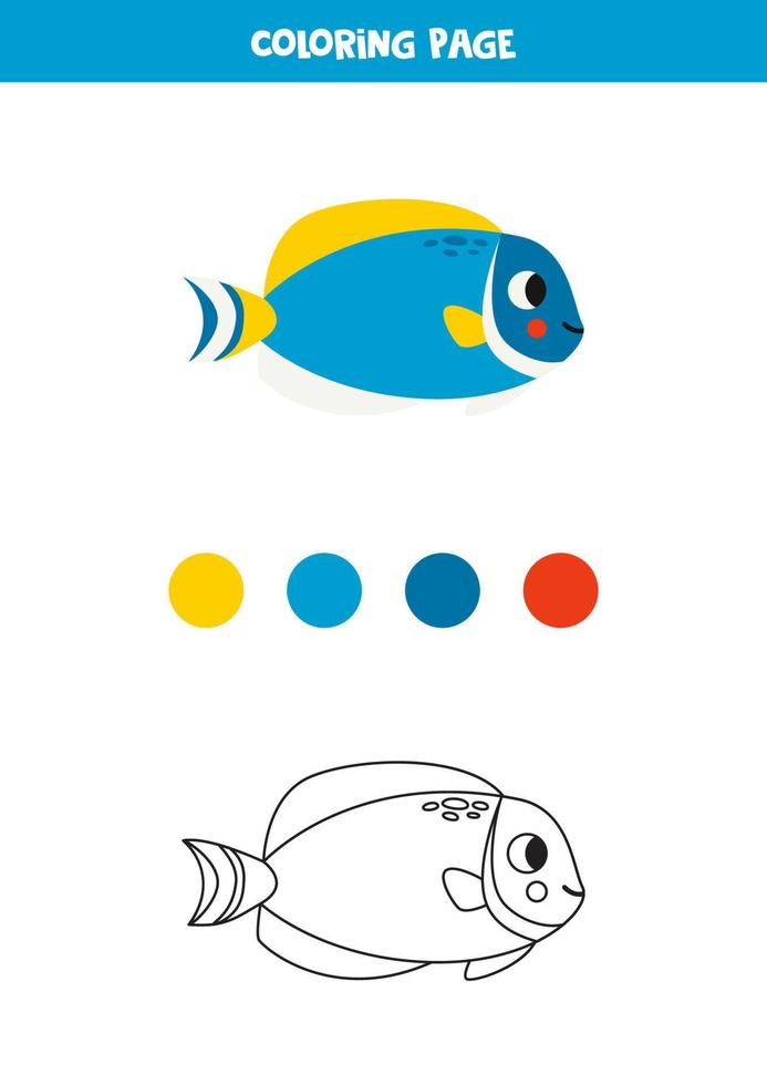 Color cute powder blue tang. Worksheet for kids. vector