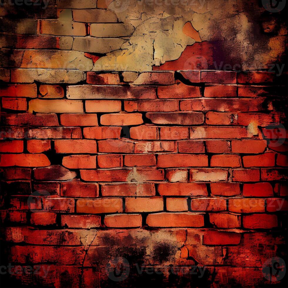 Red old ruined brick wall - image photo