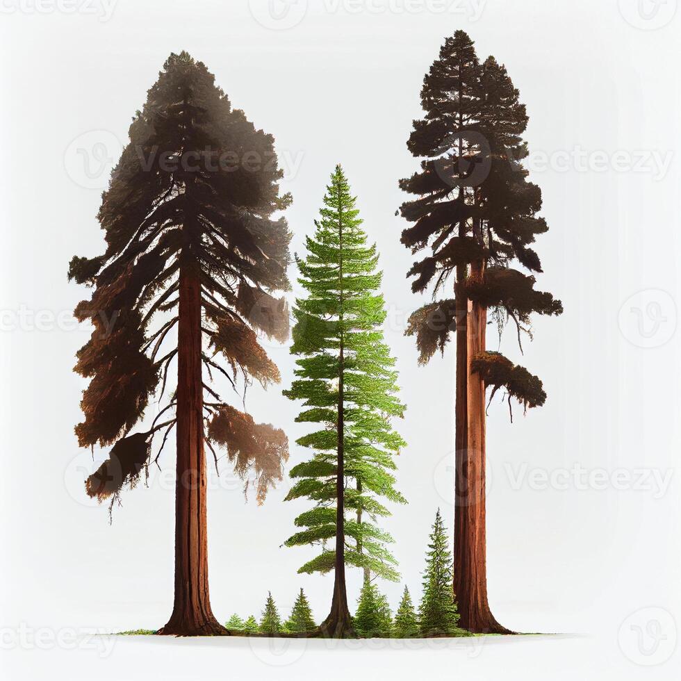 Lots of California redwoods in front of a white background - image photo