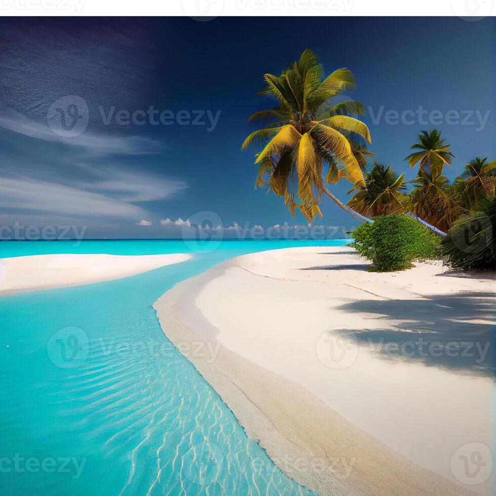 Maldivas blanco arena playa y azul transparente Oceano - ai generado imagen foto