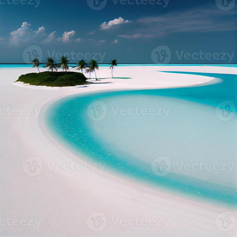 Maldives white sand beach and blue transparent ocean - image photo