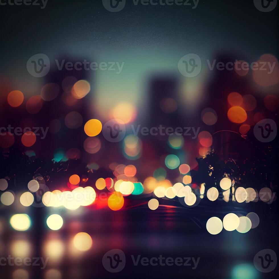 City night landscape bokeh, blurred illustration, urban landscape at dusk time - image photo