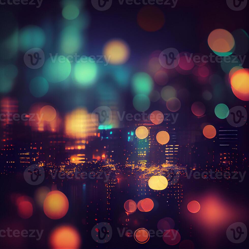 City night landscape bokeh, blurred illustration, urban landscape at dusk time - image photo