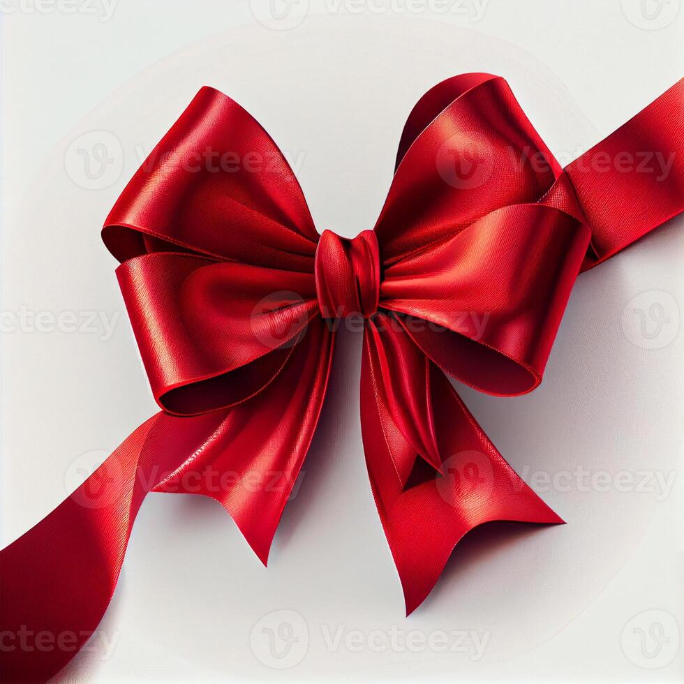 Red festive bow on a light background - image photo