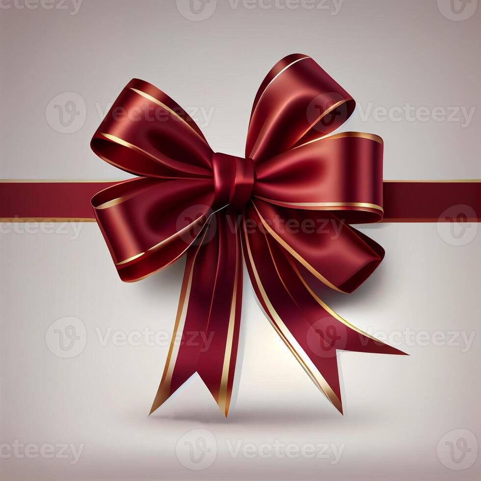 Red festive bow on a light background - image photo