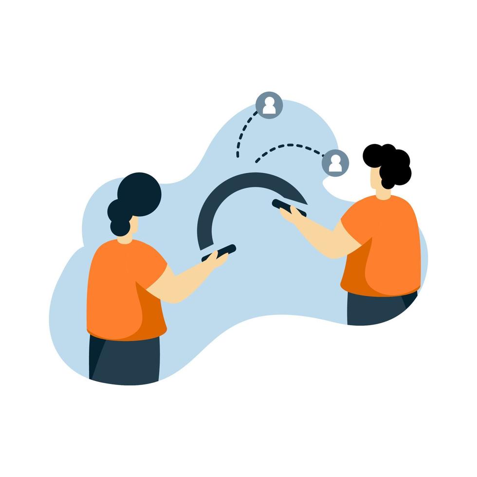 social network bridge Flat illustration. suitable for social media promotional materials, social network landing pages with people characters, chat mobile apps and online ordering service web banners. vector