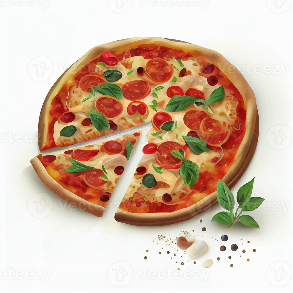 Freshly baked hot vegetarian vegan pizza - image photo