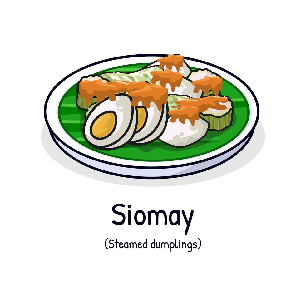 Siomay or dimsum or Steamed Dumpling in Peanut Sauce Indonesian traditional street snack food vector