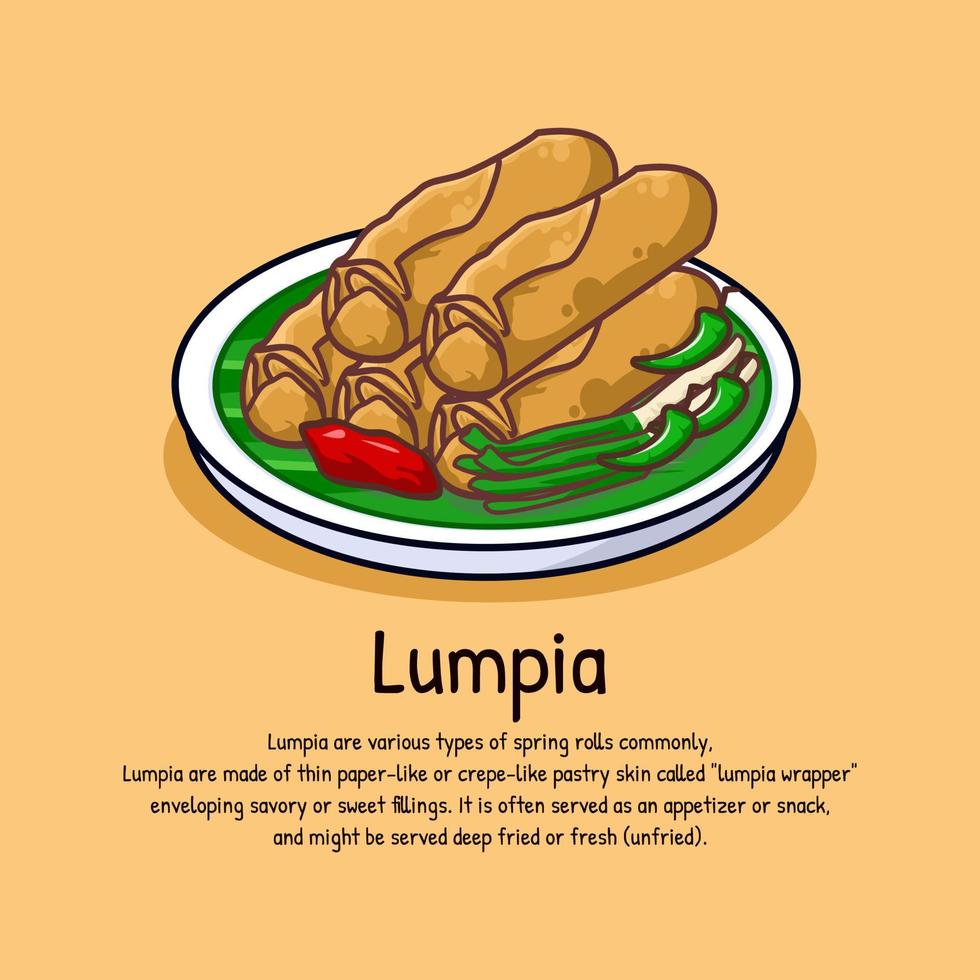 Lumpia crispy fried spring roll snack with vegetable bamboo shoots meat asian food vector