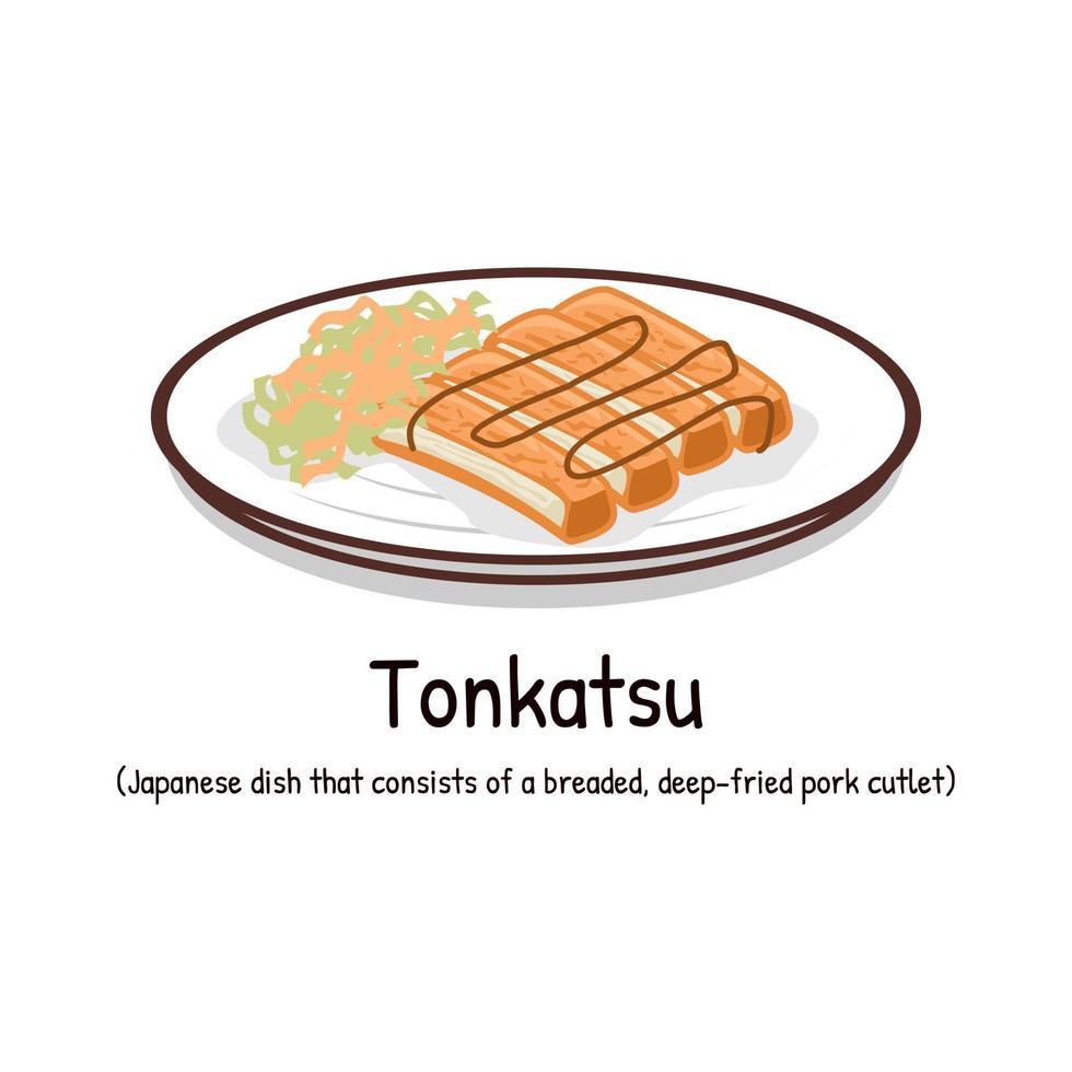 Tonkatsu Japanese dish of pork coated in breadcrumbs and fried Asian food vector