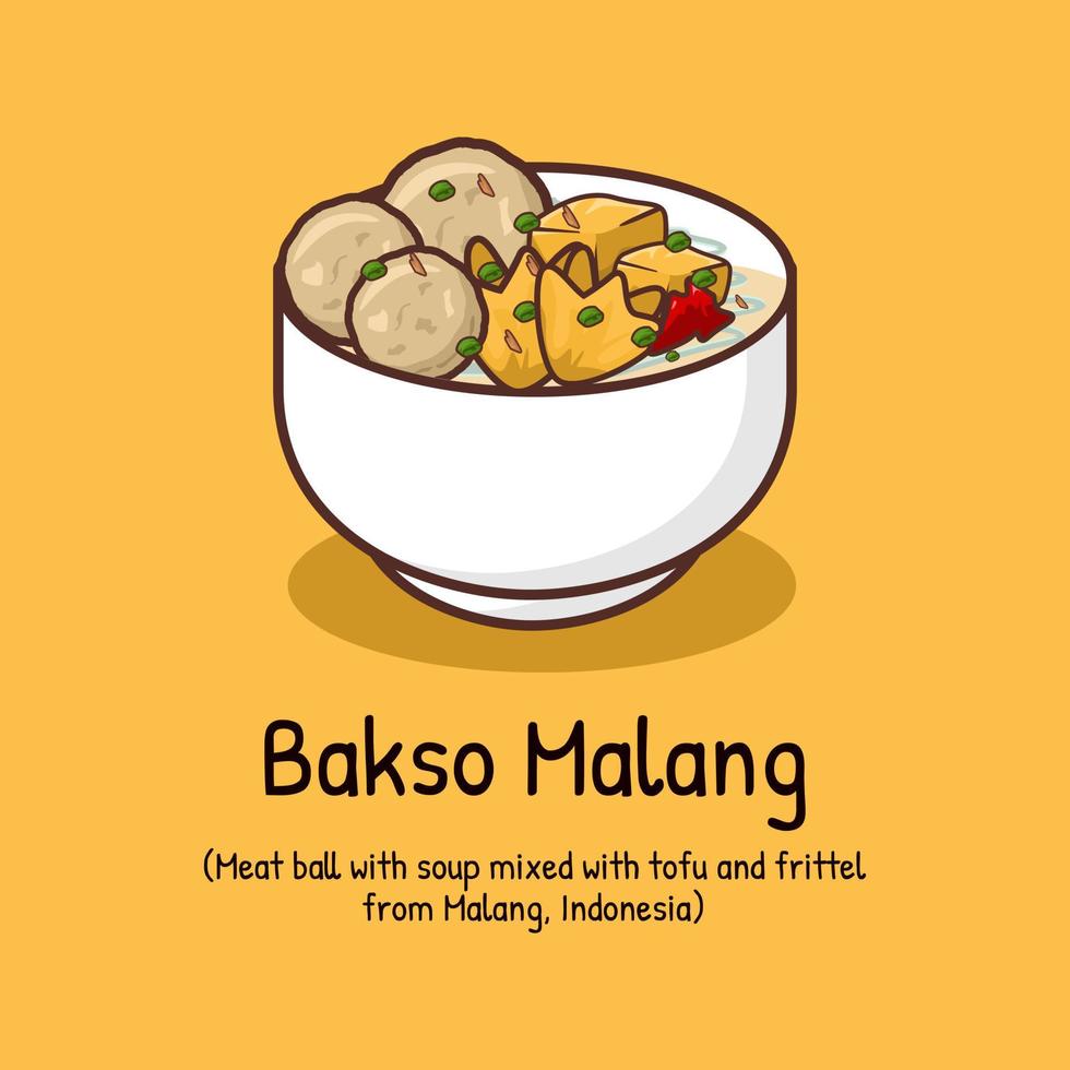 Traditional meatball soup from Malang Indonesia with tofu and fritters vector