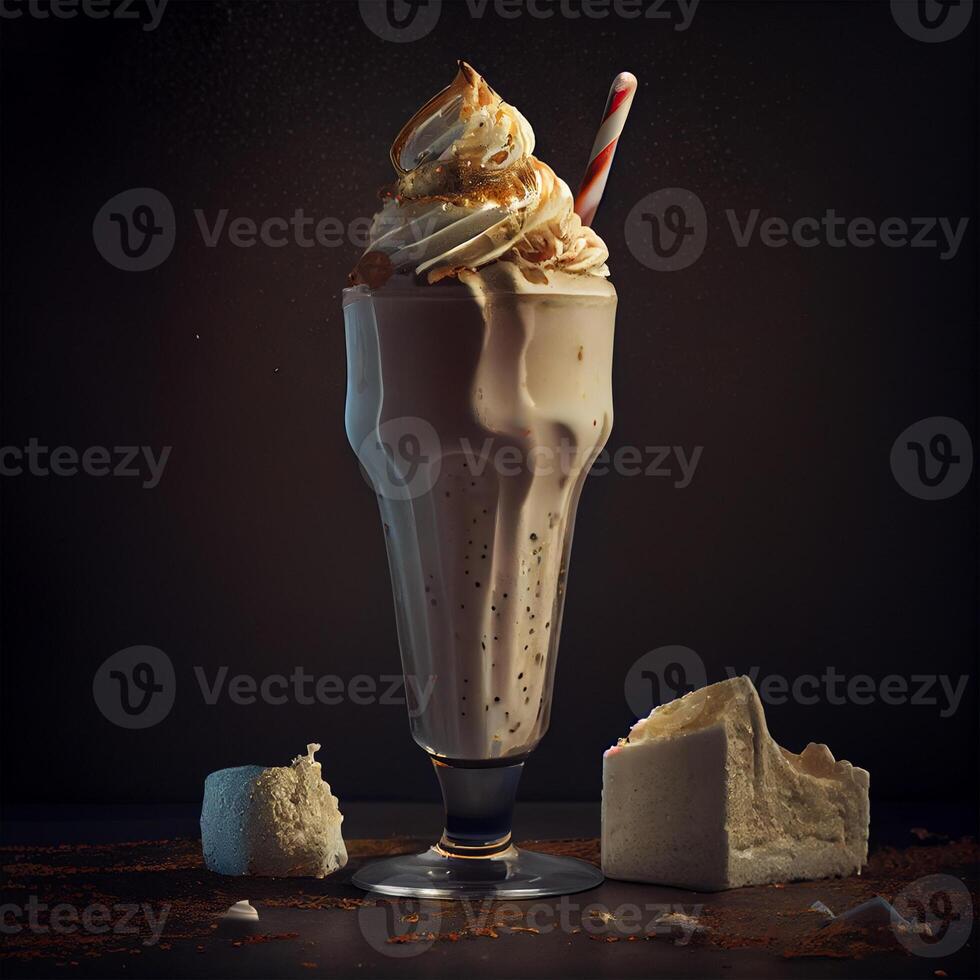 Stylish beautiful fruity milkshake, chocolate drop splashes - image photo