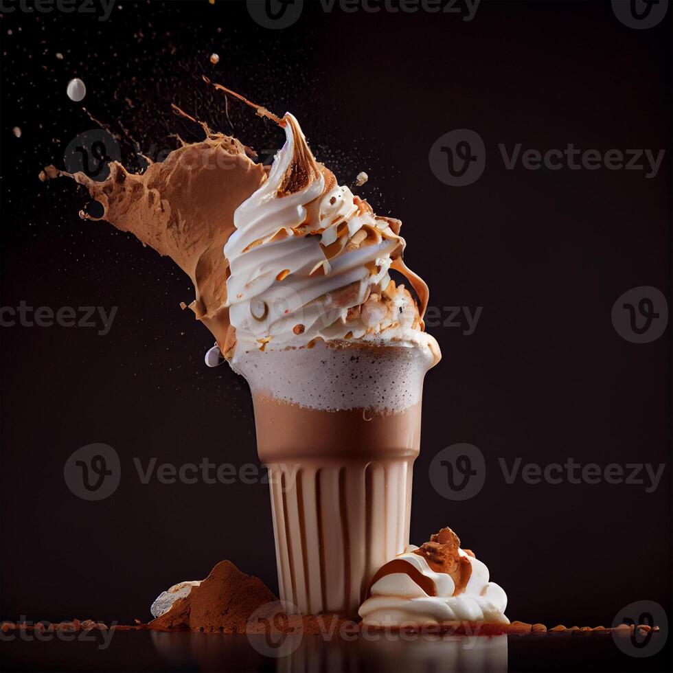 Stylish beautiful fruity milkshake, chocolate drop splashes - image photo