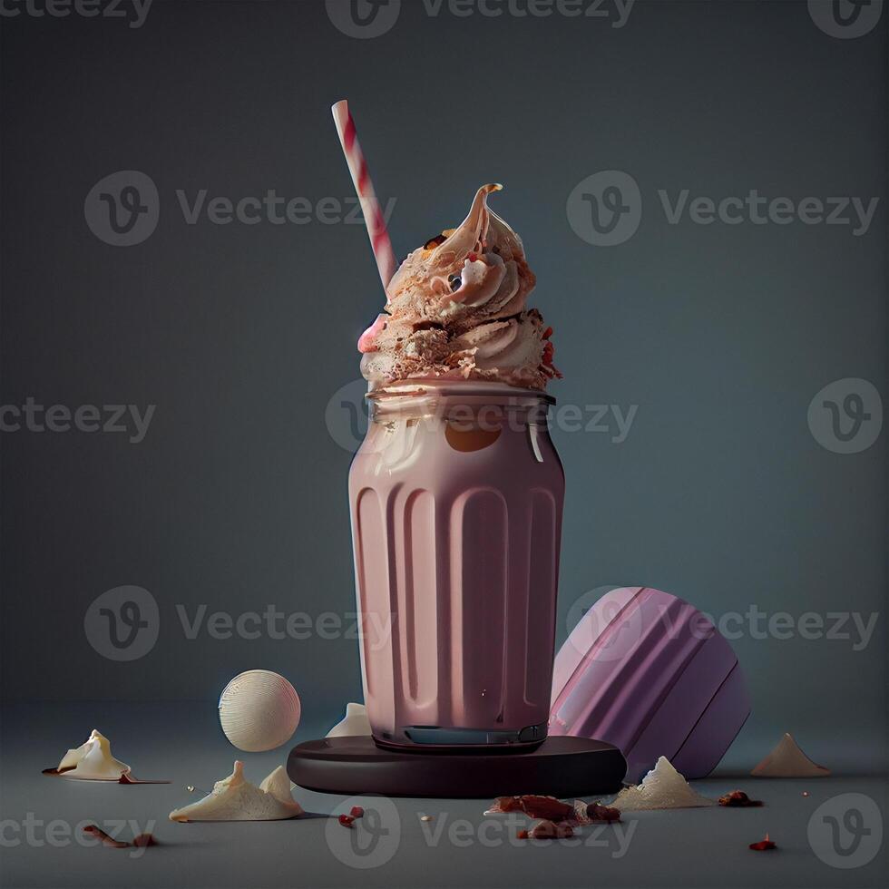 Stylish beautiful fruity milkshake, chocolate drop splashes - image photo