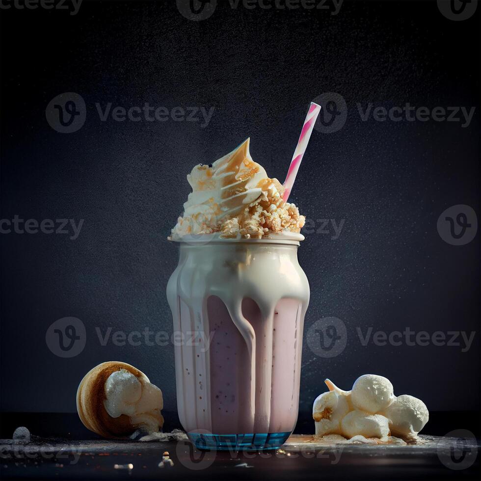 Stylish beautiful fruity milkshake, chocolate drop splashes - image photo