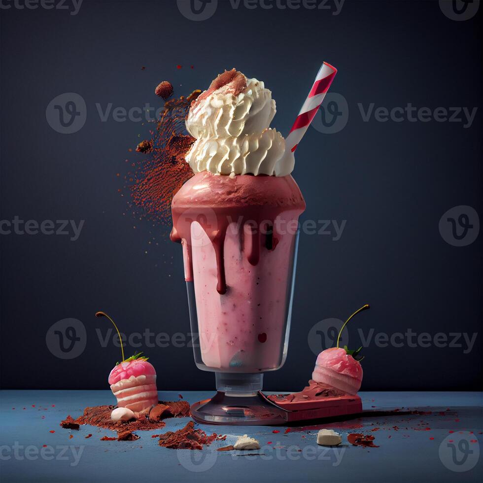 Stylish beautiful fruity milkshake, chocolate drop splashes - image photo