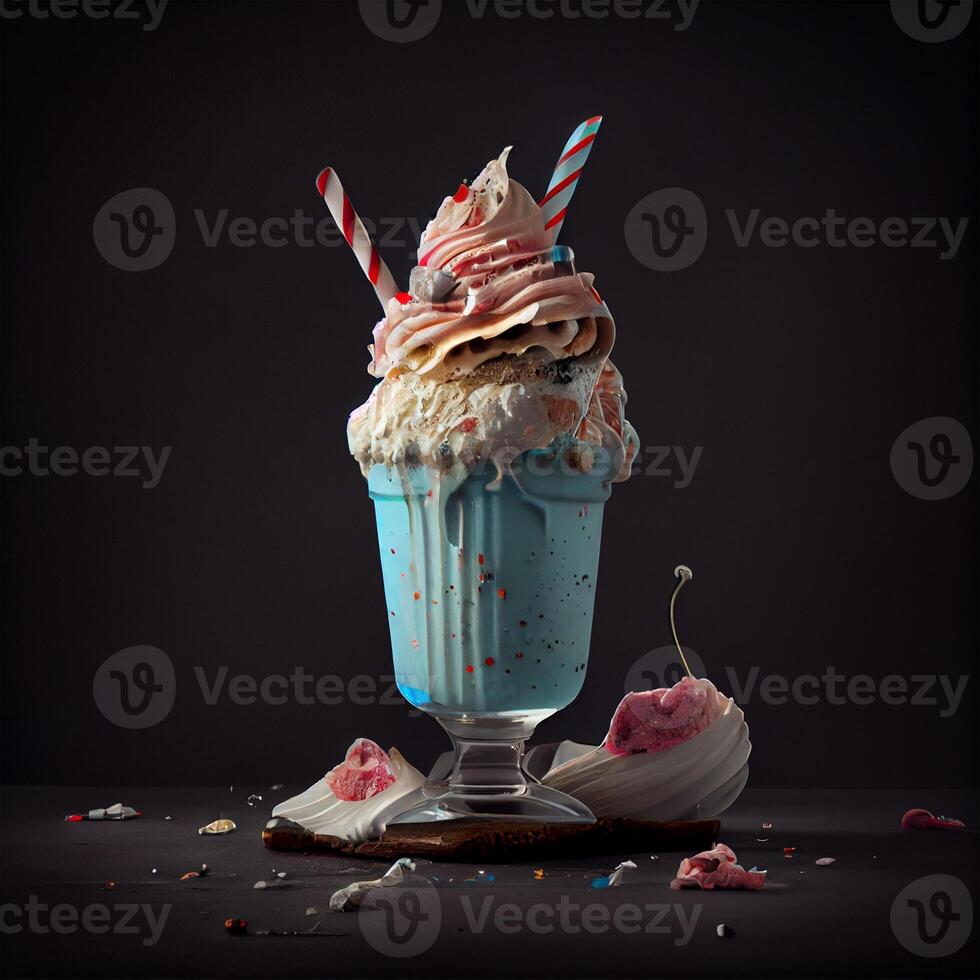 Stylish beautiful fruity milkshake, chocolate drop splashes - image photo