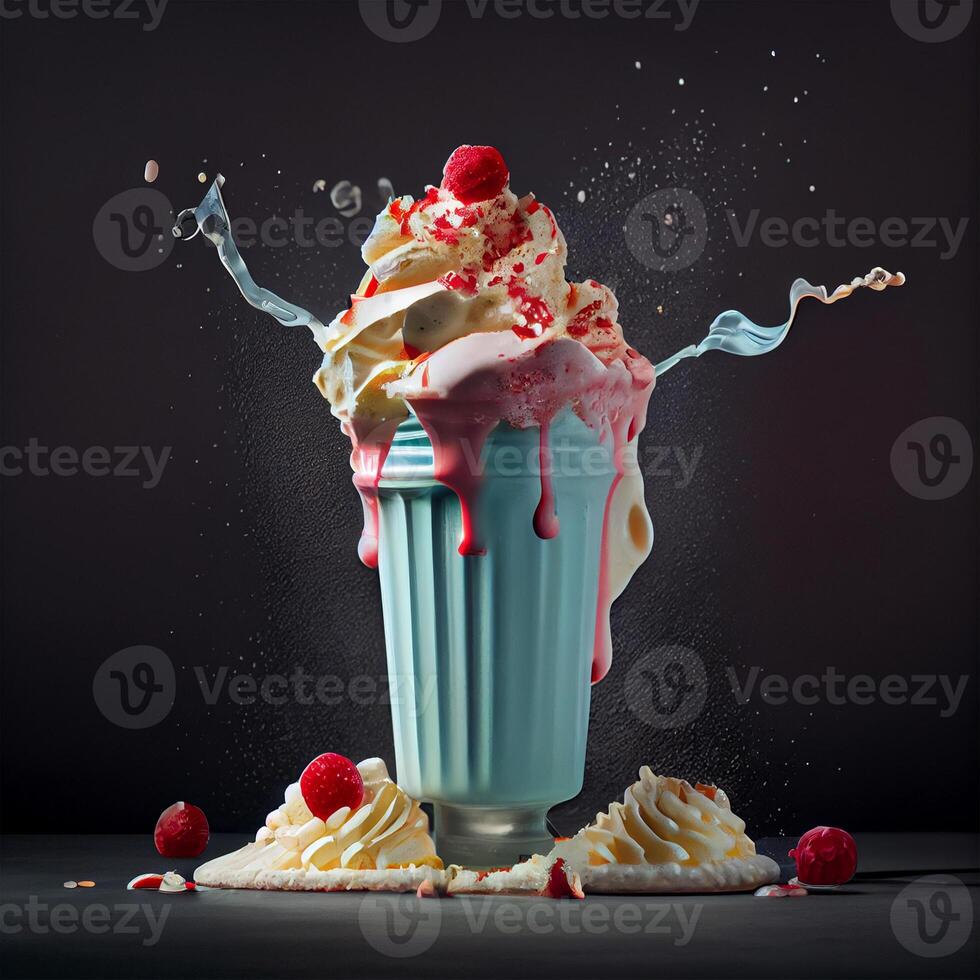 Stylish beautiful fruity milkshake, chocolate drop splashes - image photo