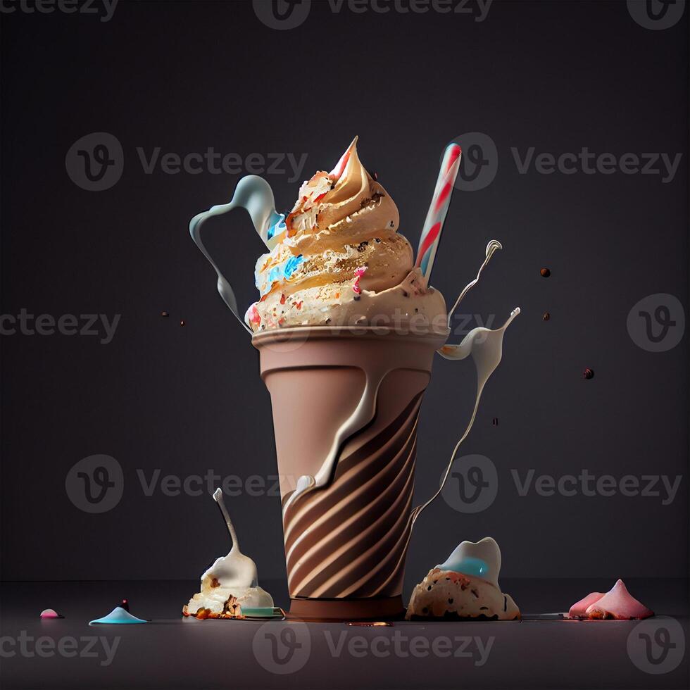 Stylish beautiful fruity milkshake, chocolate drop splashes - image photo
